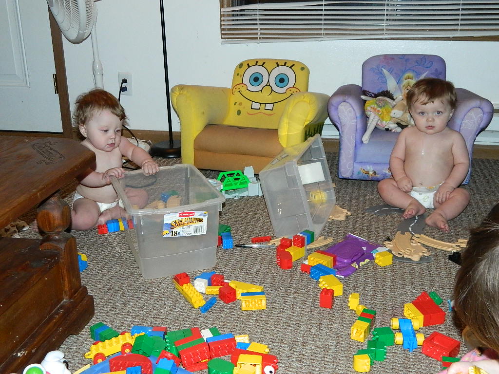 Twin Boys playing with Legos